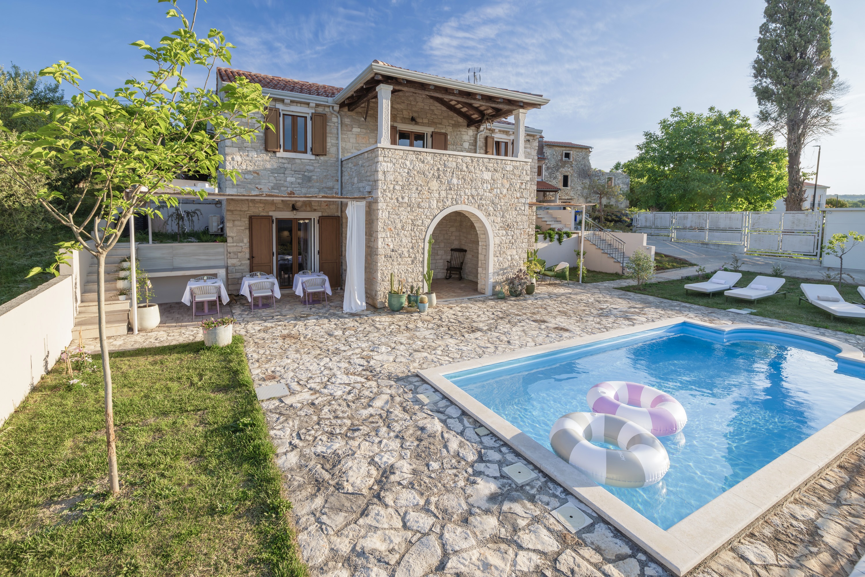 Aerial view of Casa Priani surrounded by Istrian olive groves